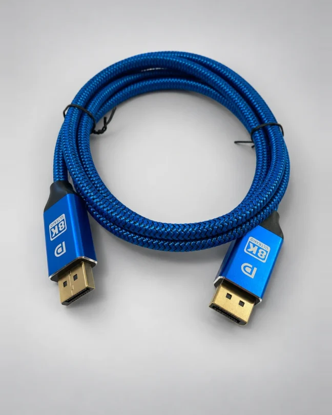 Câble DisplayPort 1.4 tressé bleu, 1,5 m, connecteurs plaqués or